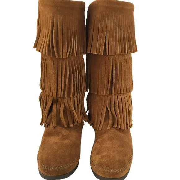 Minnetonka 3-Layer Fringe Boots/Moccasins NEW - Picture 2 of 14